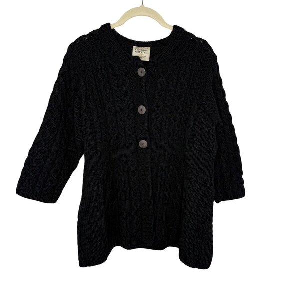 Kilronan Knitwear Black Cable Knit Merino Wool Sweater, S - Picture 1 of 9